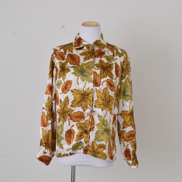 Vintage 80s Fall Leaves Polyester Button up Blouse by‎ Notations Petite | size 8 - Picture 4 of 10